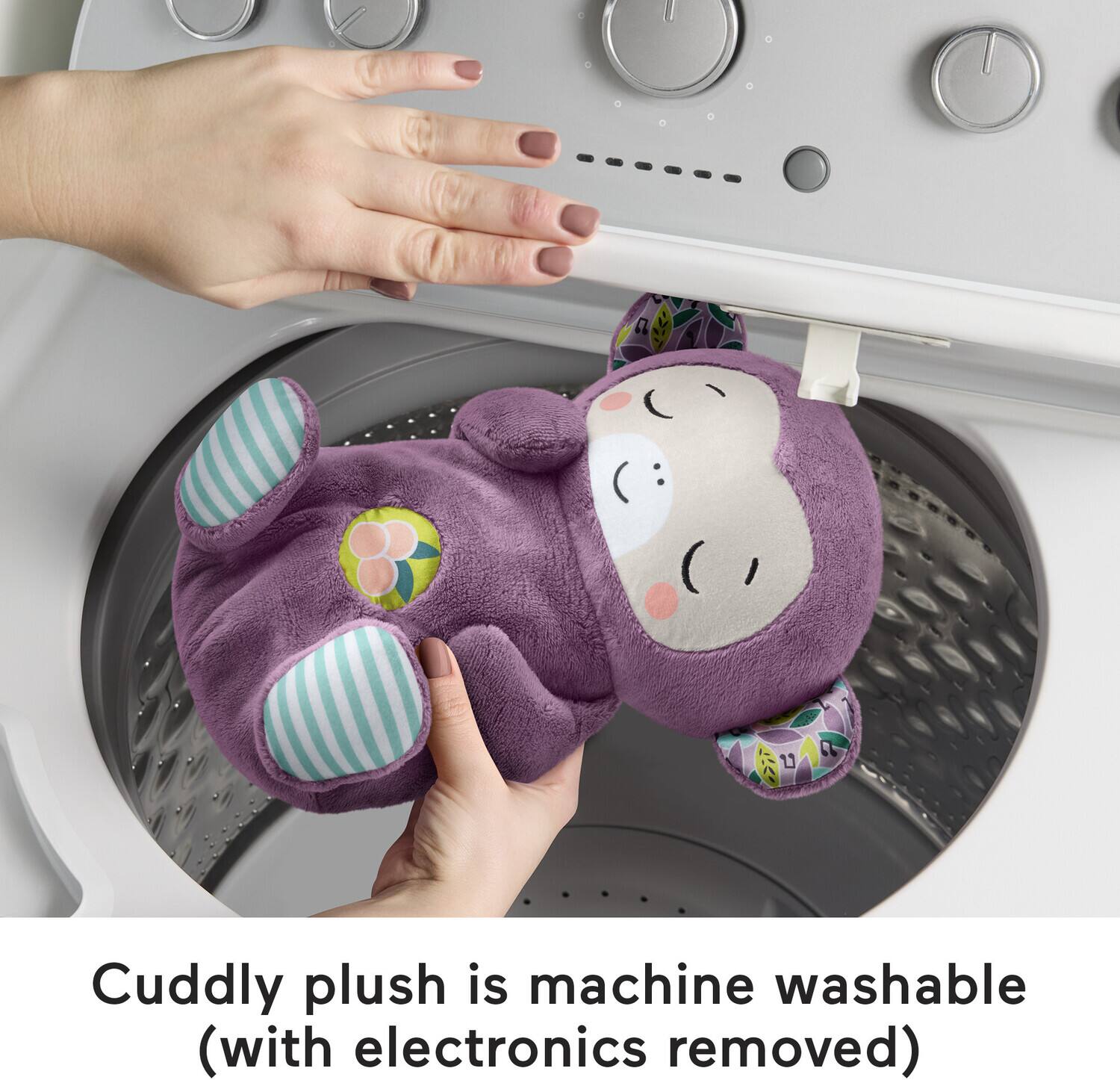 Cuddly plush is machine washable (with electronics removed)