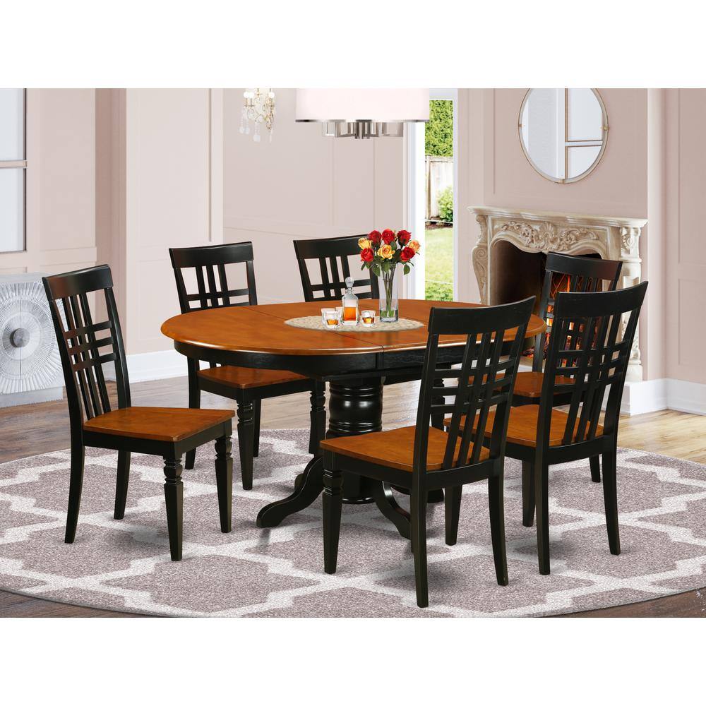 Back. East West Furniture - 7 Pc Dinette set with a Kenley Table and 6 Dining Chairs in Black and Cherry - Black & Cherry.
