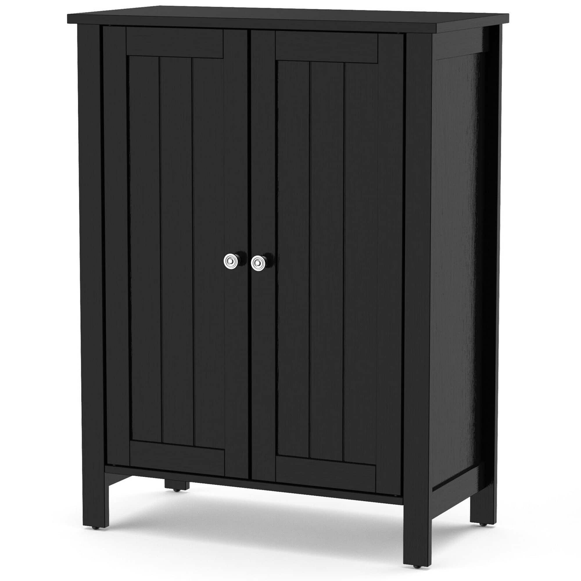 Costway - 2-Door Bathroom Floor Storage Cabinet Space Saver Organizer - Black