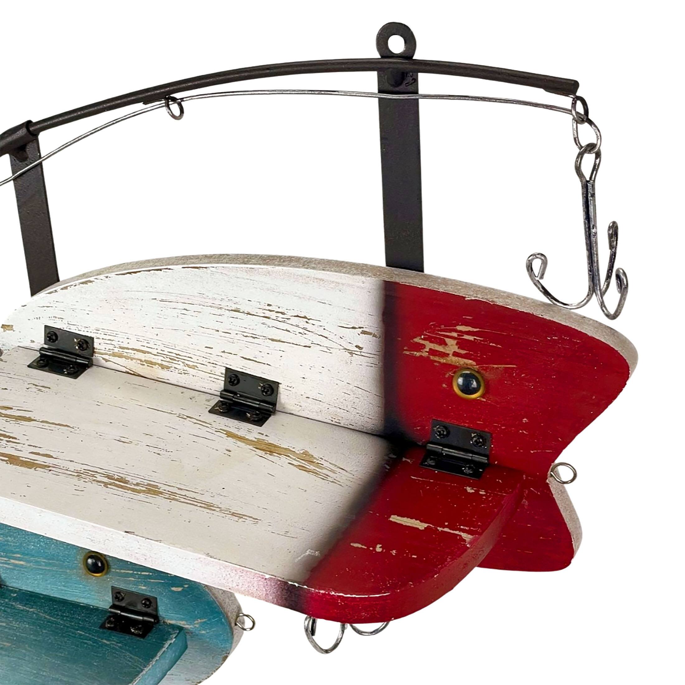 Alt View 2. Zeckos - Fishing Pole Wall Shelf with Two Lure Shelves Rustic Metal Wood Zeckos 24" Decor - Multicolored.