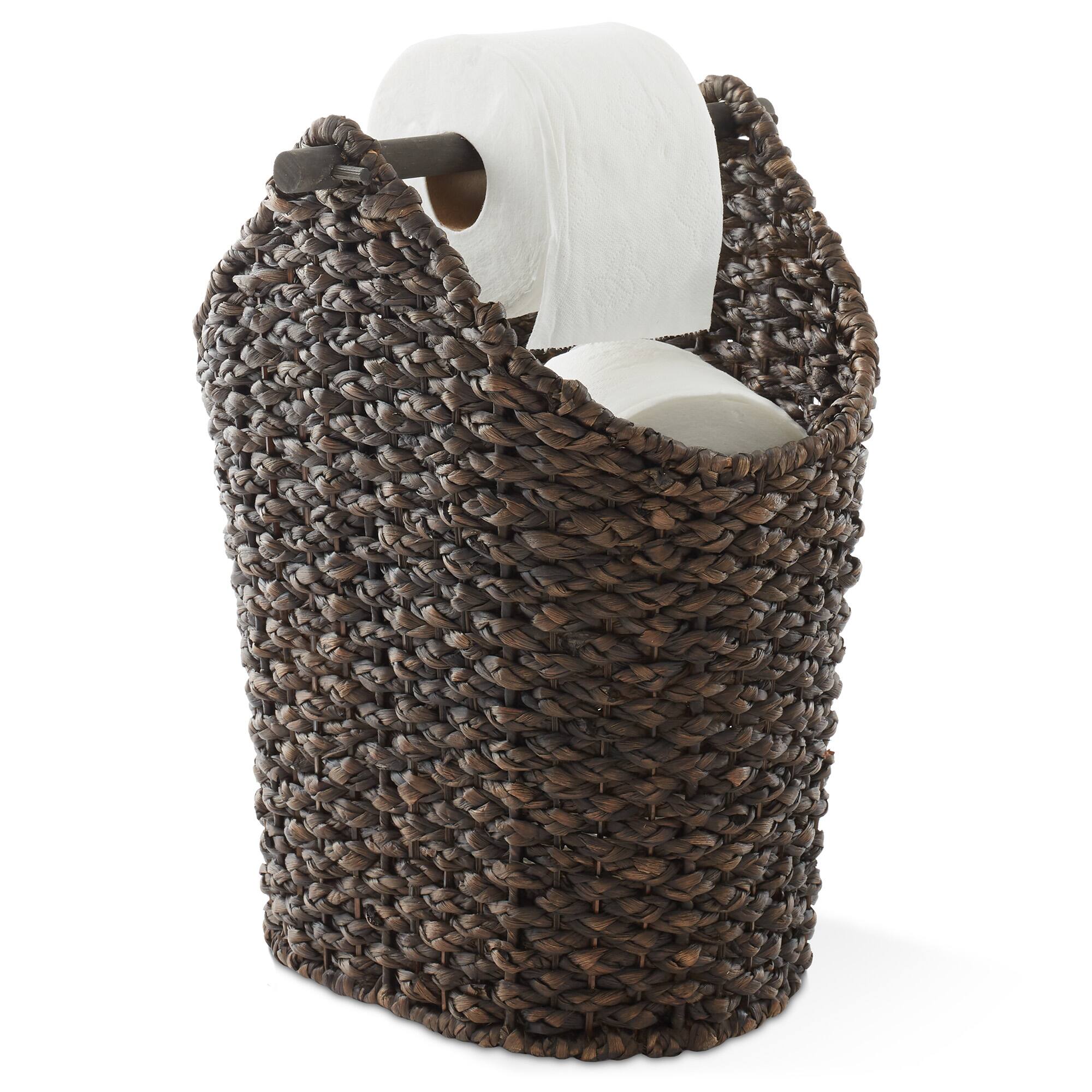 Alt View 3. Casafield - Toilet Paper Roll Holder Storage Basket - Hyacinth Wicker Bathroom Tissue Bin - Espresso.