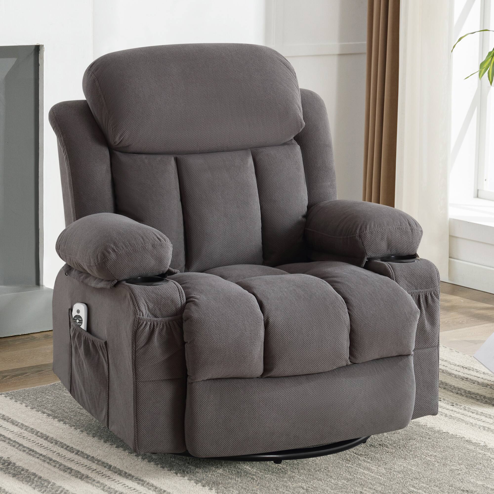 Angle. GOODSILO - Swinging Recliner Massage Heated Sofa with USB & Cup Holders - Grey.
