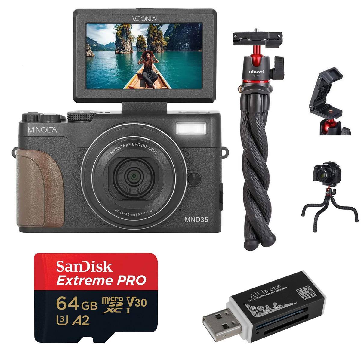 MINOLTA  
ulanzi WT-11  
MINOLTA  
AF UHD DIS MINOLTA LENS  
2.8 1x3.8mm 0.1m  
MND35  
SanDisk Extreme PRO 64 micro SD V30 GB XC I A2  
All in one Memory Reader USB 2.0