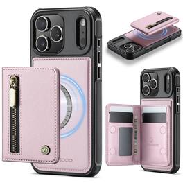 Dteck - Magnetic Wallet Case for Apple iPhone 17 Pro Max,Detachable 2-in-1 Folio Cover with Zipper Pocket,RFID Card Holder - Pink