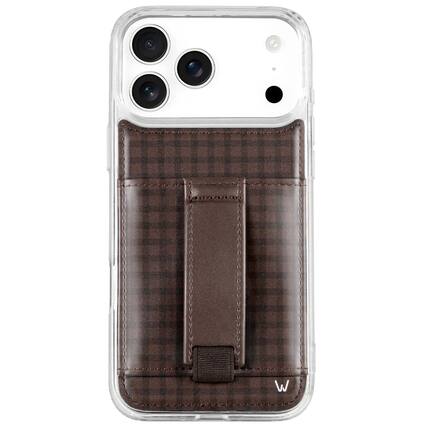 Front. Walli Cases - Cafe Gingham Phone Case with Wallet and Finger Strap for iPhone 17 Pro - Cafe Gingham.