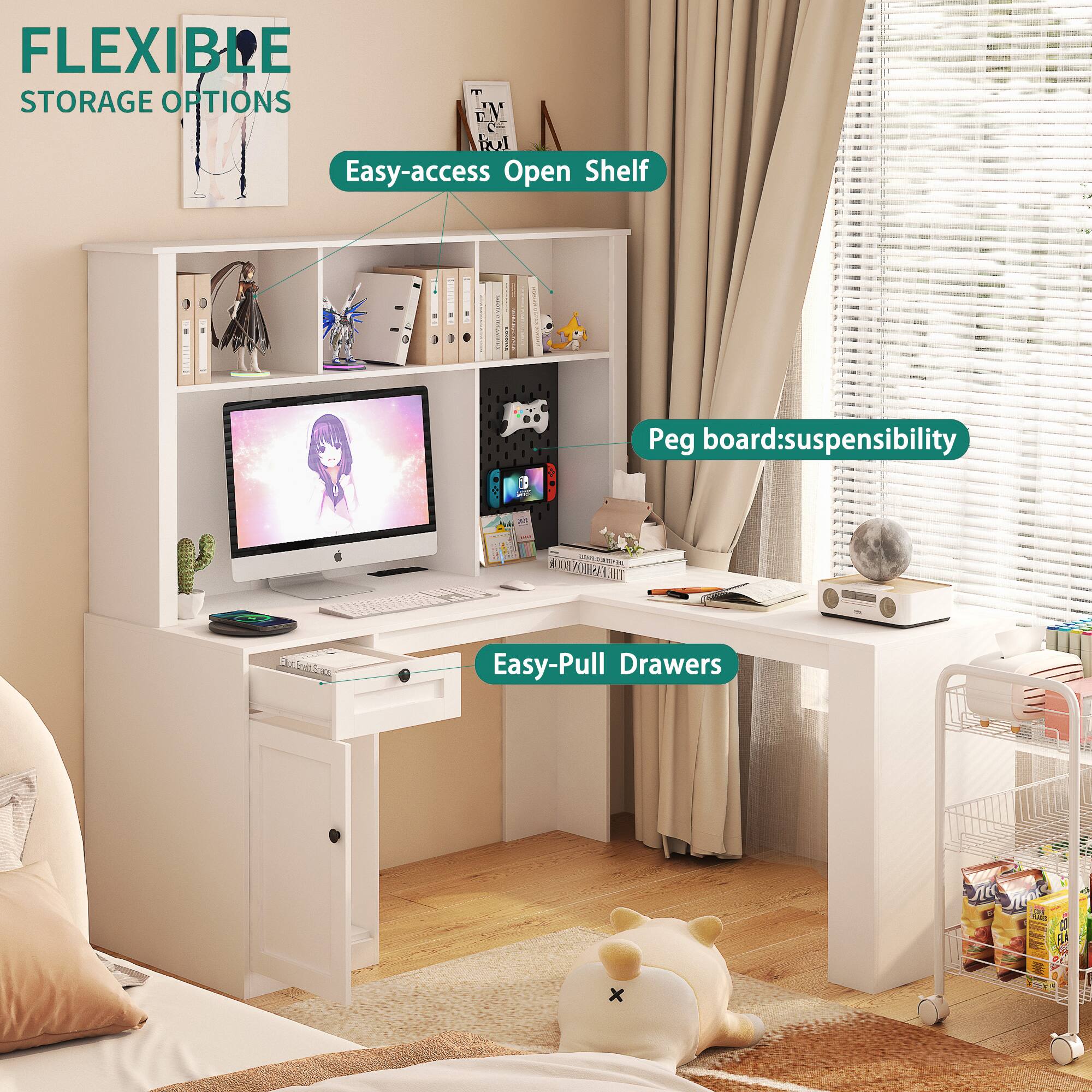 FLEXIBLE STORAGE OPTIONS

- Easy-access Open Shelf
- Peg board: suspensibility
- Easy-Pull Drawers