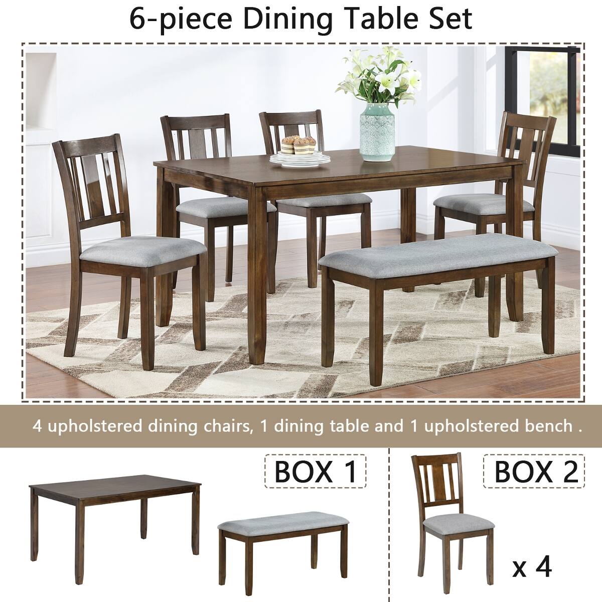 Loheer 6 Piece Dining Table Set, Rectangular Wood Table with ...