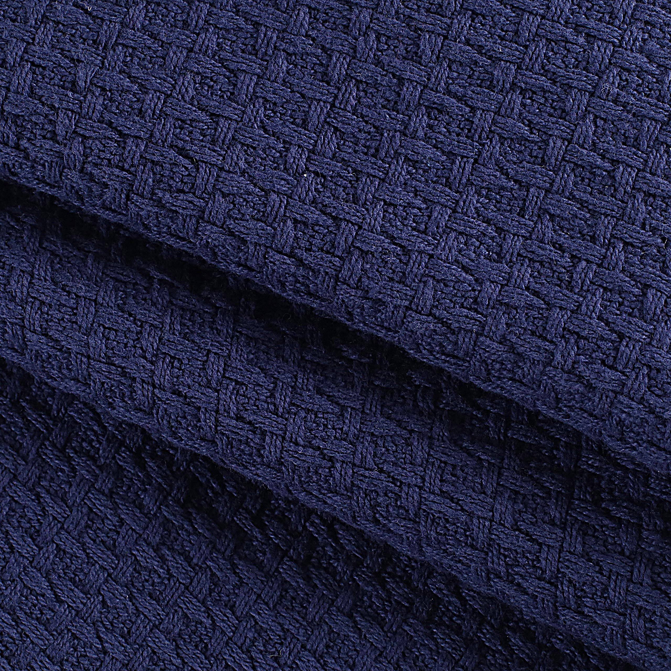 Alt View 2. Dapper Styles - Elvana Home Cotton Bed Blanket Breathable Blankets For Layering Any All Season Navy - Beige-King (102"x90").