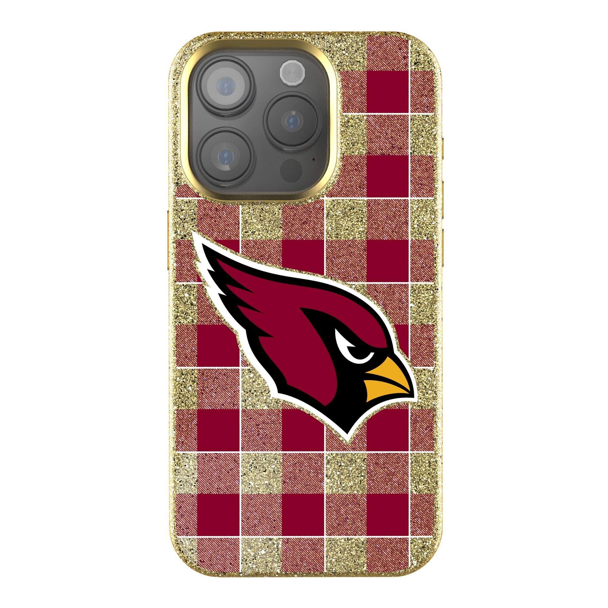 Front. Keyscaper - Arizona Cardinals Plaid Bling iPhone Case - 16 Plus - Gold.