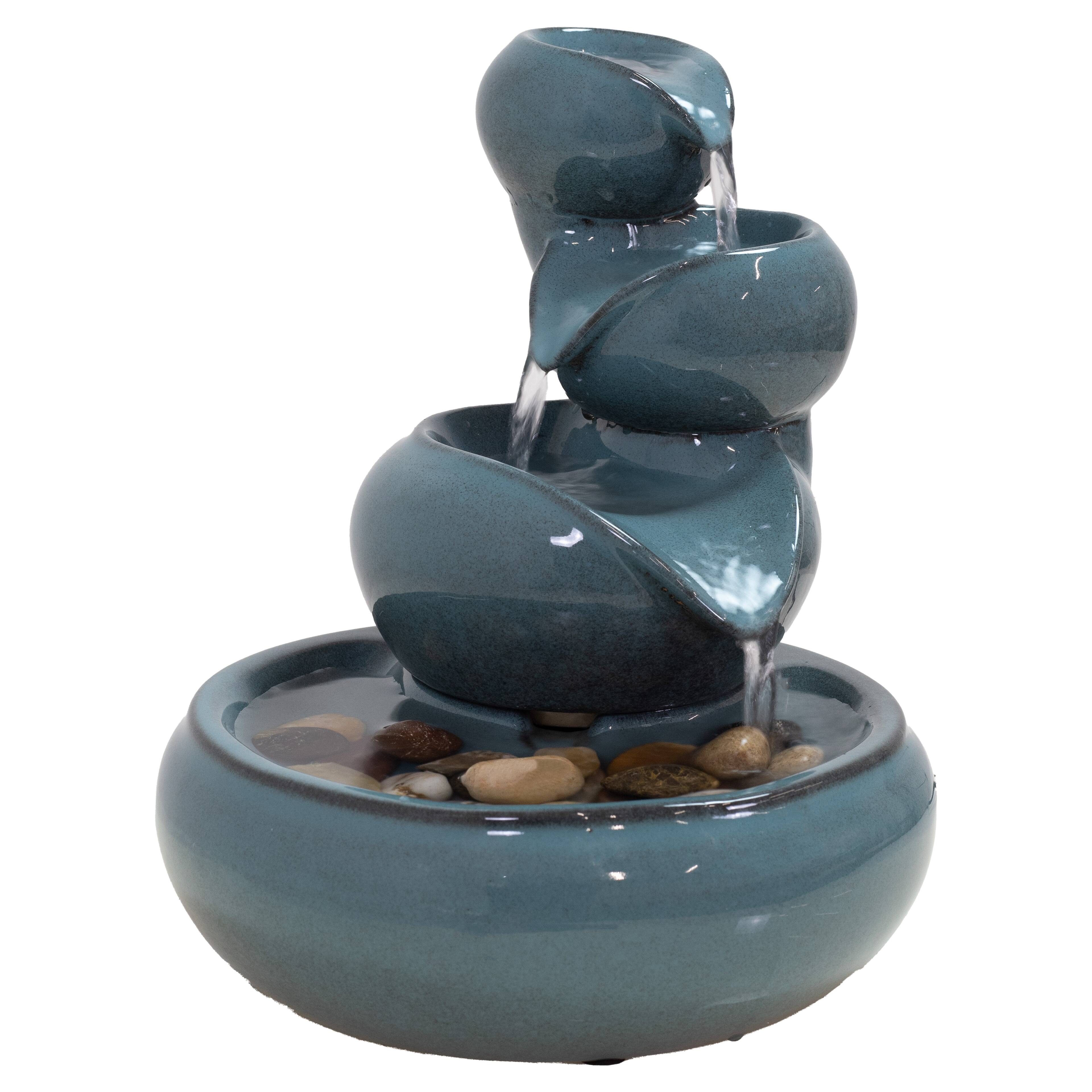 Alt View 9. Sunnydaze - Tiered Vessels Ceramic Indoor Water Fountain - 10 in - 4pk - Teal.
