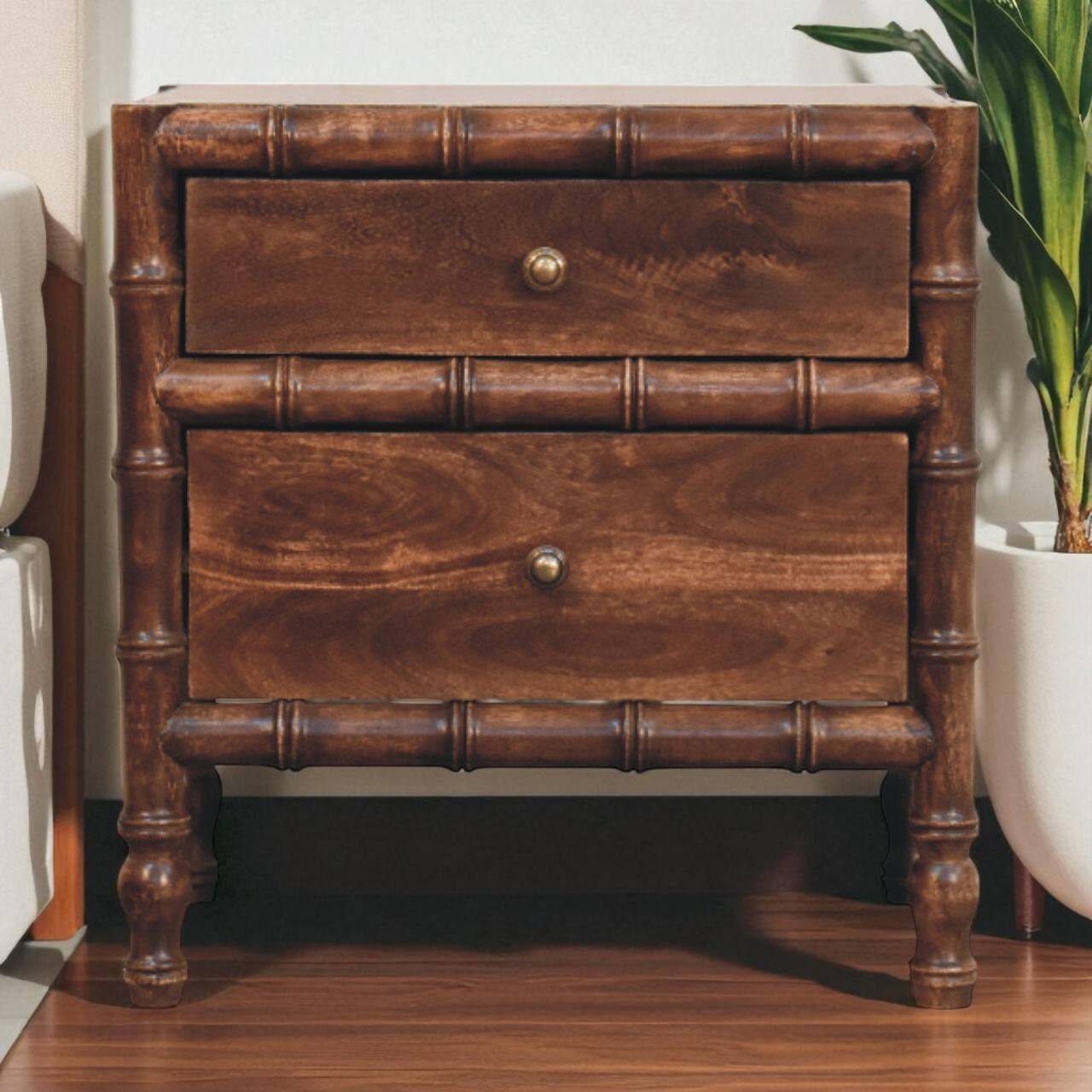 Alt View 2. Artisan Furniture - Artisan Furniture Solid Wood Bamboo Frame Nightstand in Roasted Almond - Brown.