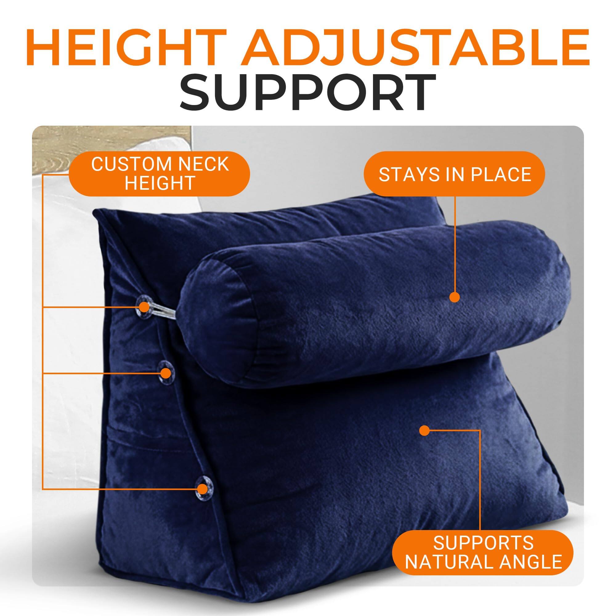 HEIGHT ADJUSTABLE SUPPORT  
CUSTOM NECK HEIGHT  
STAYS IN PLACE  
SUPPORTS NATURAL ANGLE