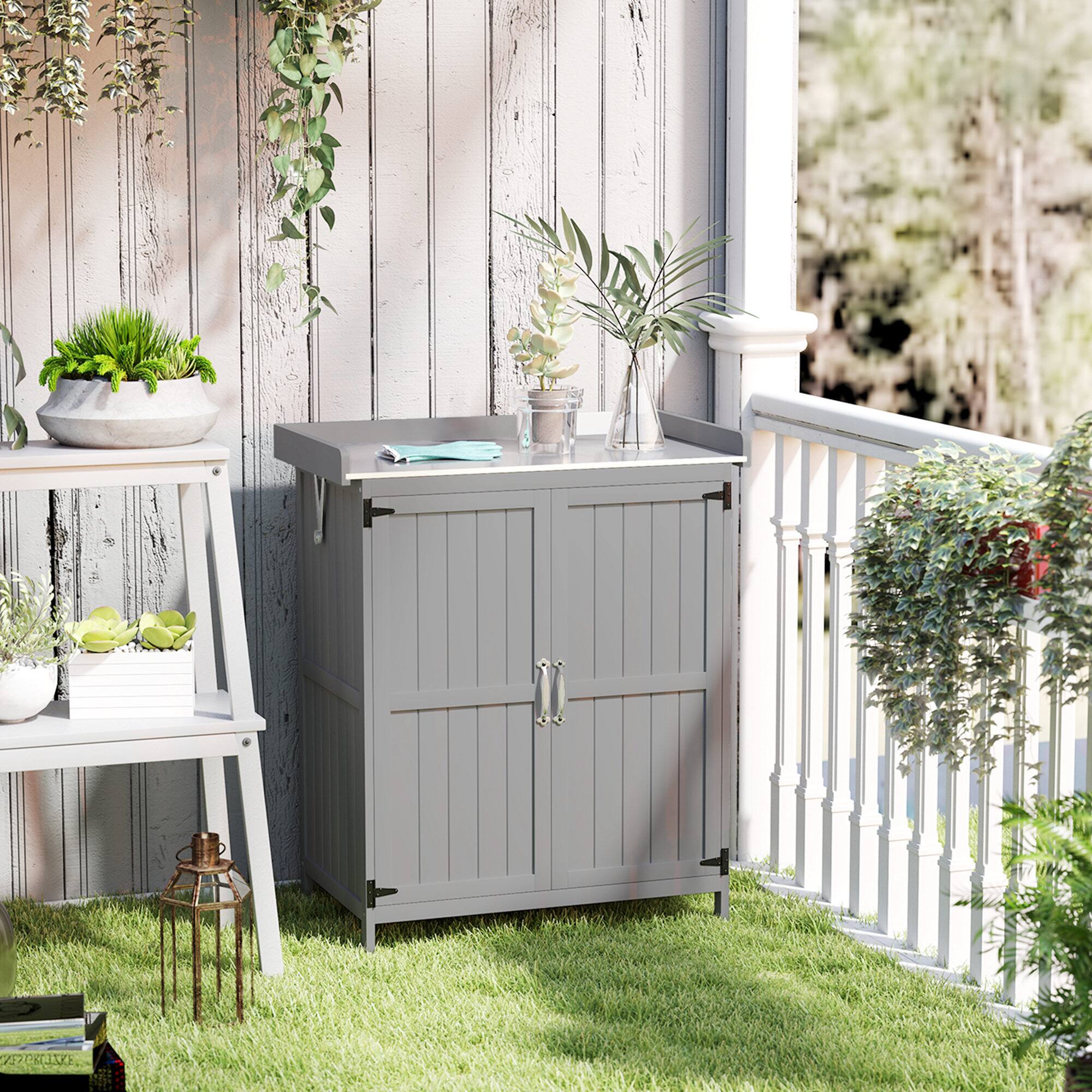Angle. Outsunny - Outsunny Outdoor Storage Cabinet, Garden Tool Shed with Metal Tabletop and Shelf - Gray.