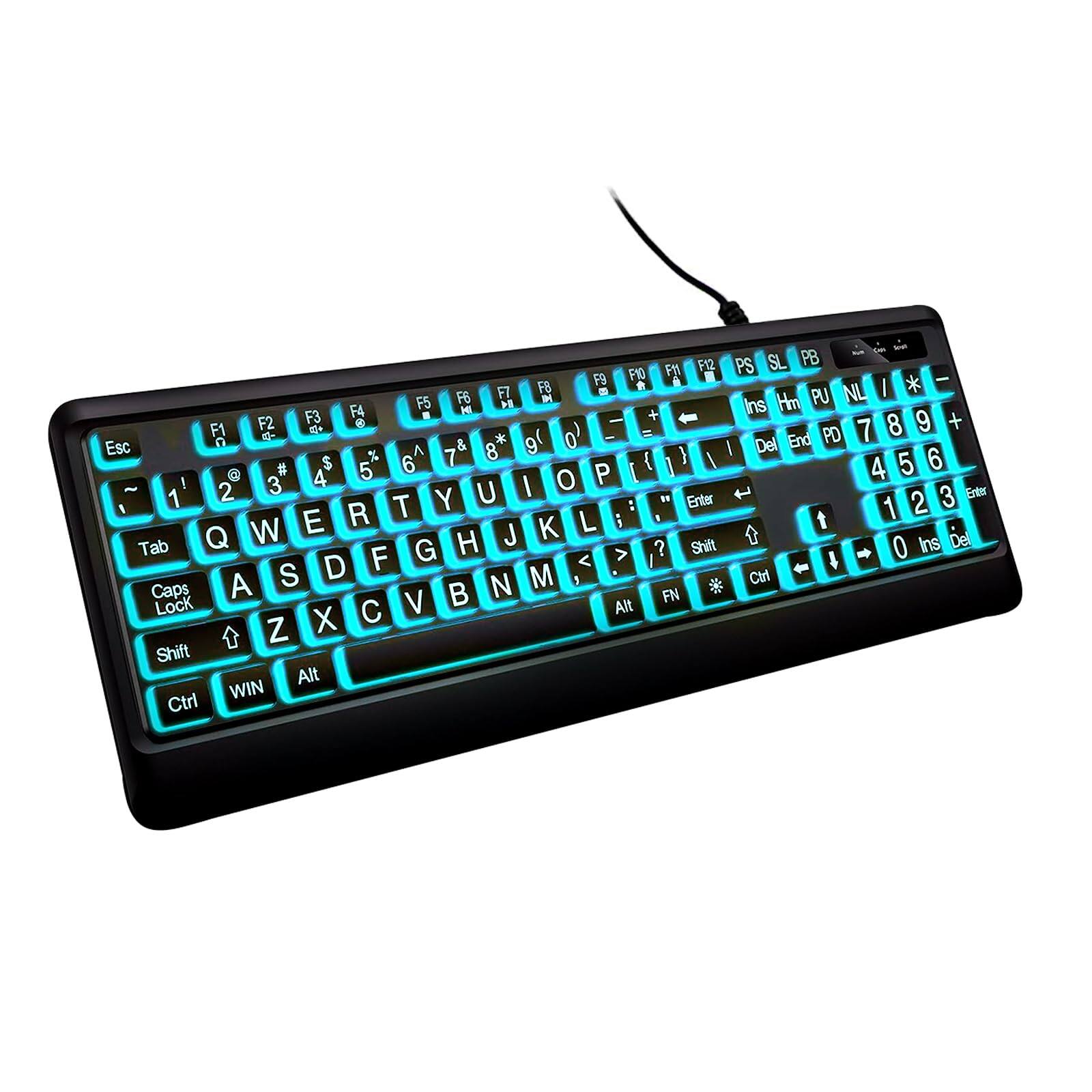Cedar Assembly - Large Print Backlit Wired Lighted Computer Keyboards With Backlight Light Up Oversize Letter Keys Foldable - Default