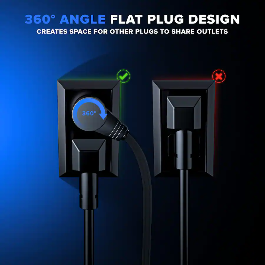 Maximm 10 Ft 360° Rotating Flat Plug Extension Cord / Wire, 16 AWG ...