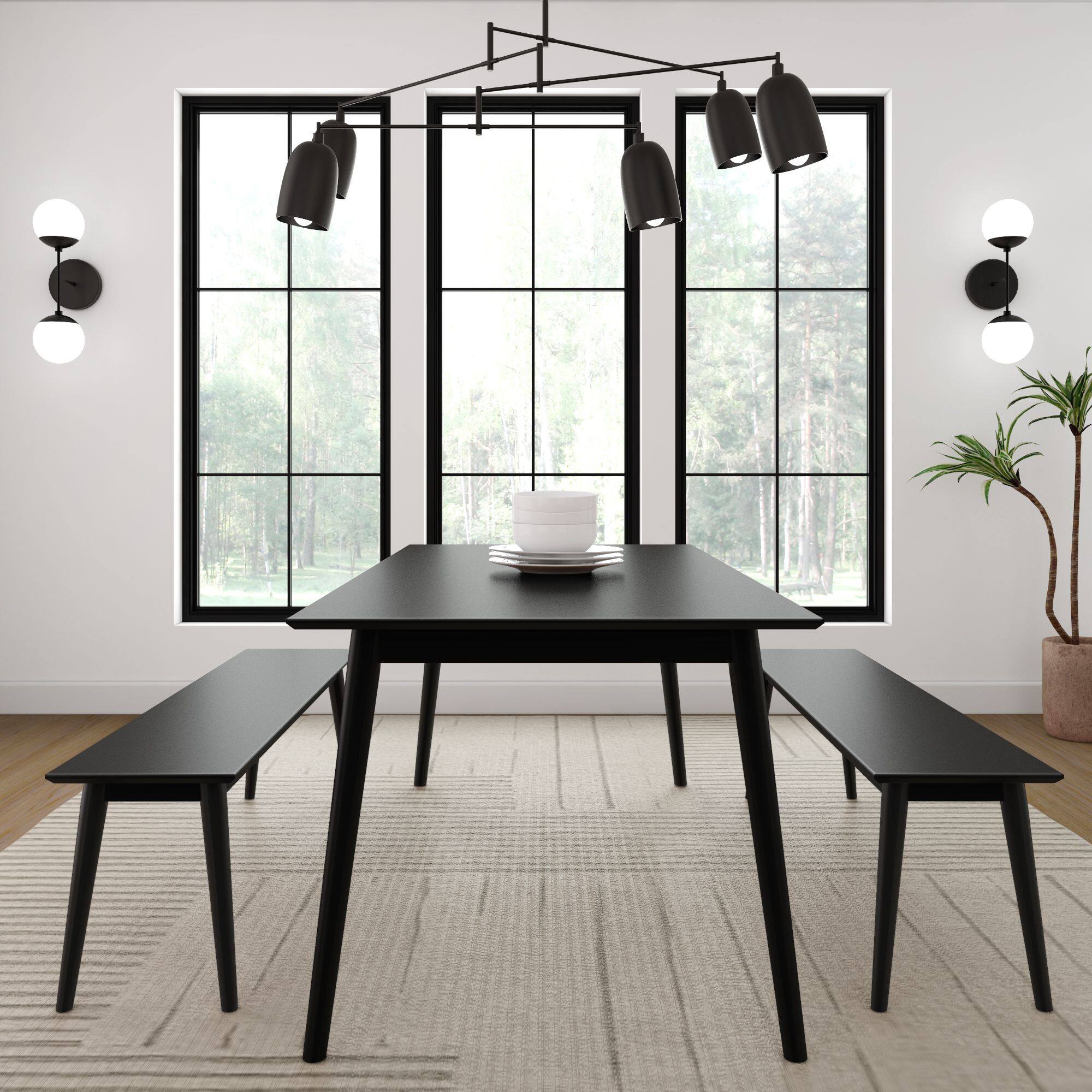 Alt View 3. Plank+Beam - Mid-Century Modern Bench (60in / 1492mm), Black - Black.