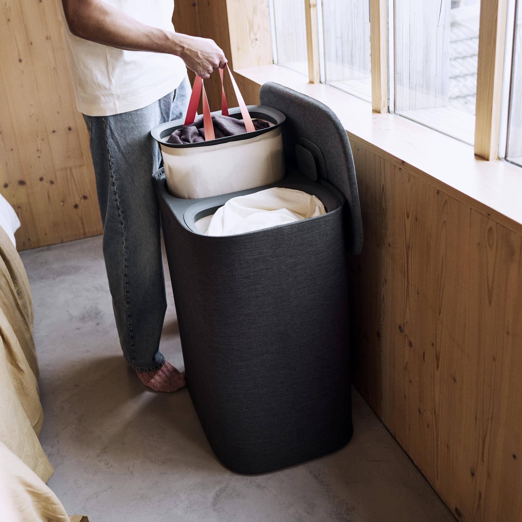 Alt View 2. Joseph Joseph - Tota 2 Twin 90-liter Easy-Empty Laundry Separation Hamper - Forest Grey.