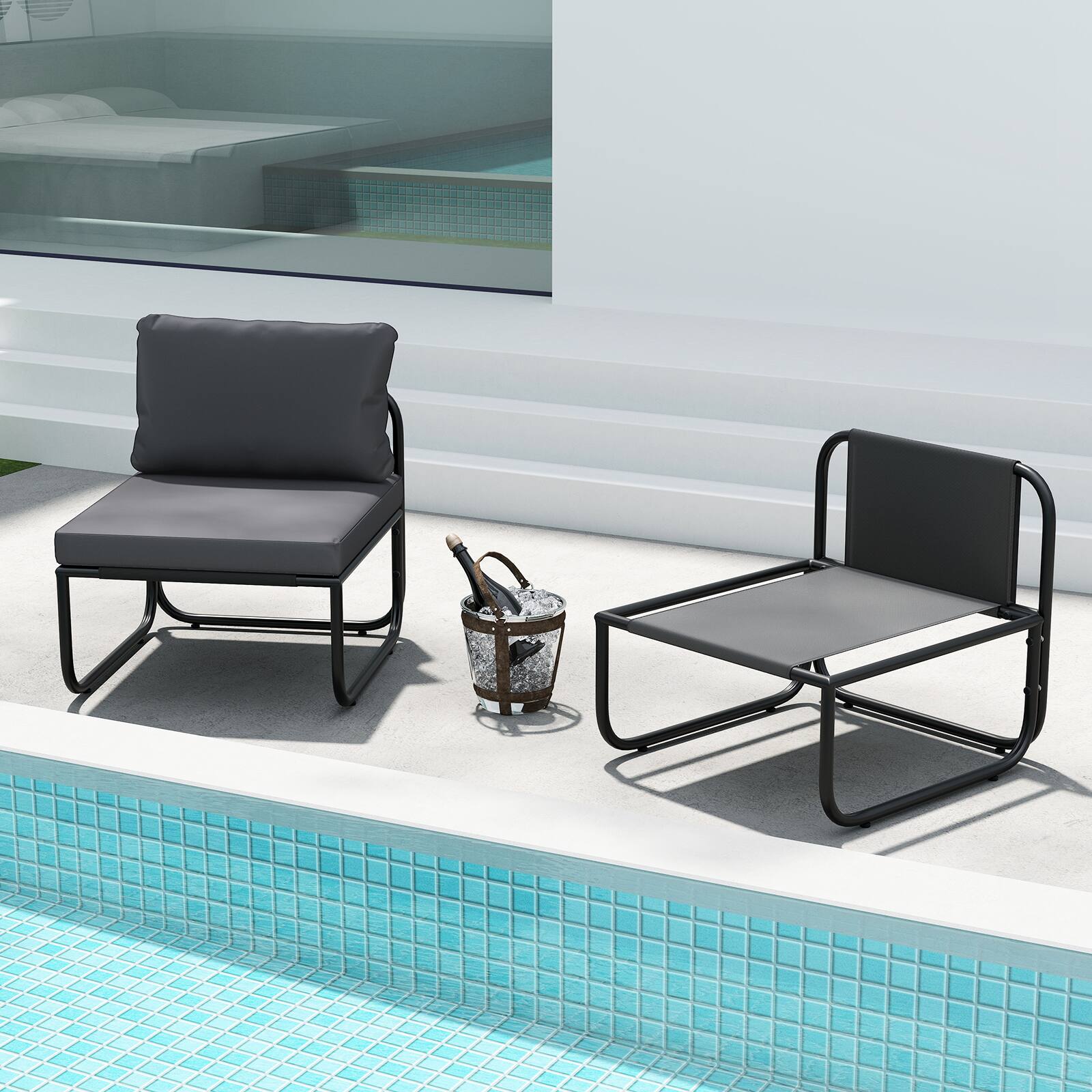 Alt View 7. Gymax - Gymax Patio Chairs Set of 4 w/ Removable Cushions Heavy Duty Metal Frame Poolside - Grey.