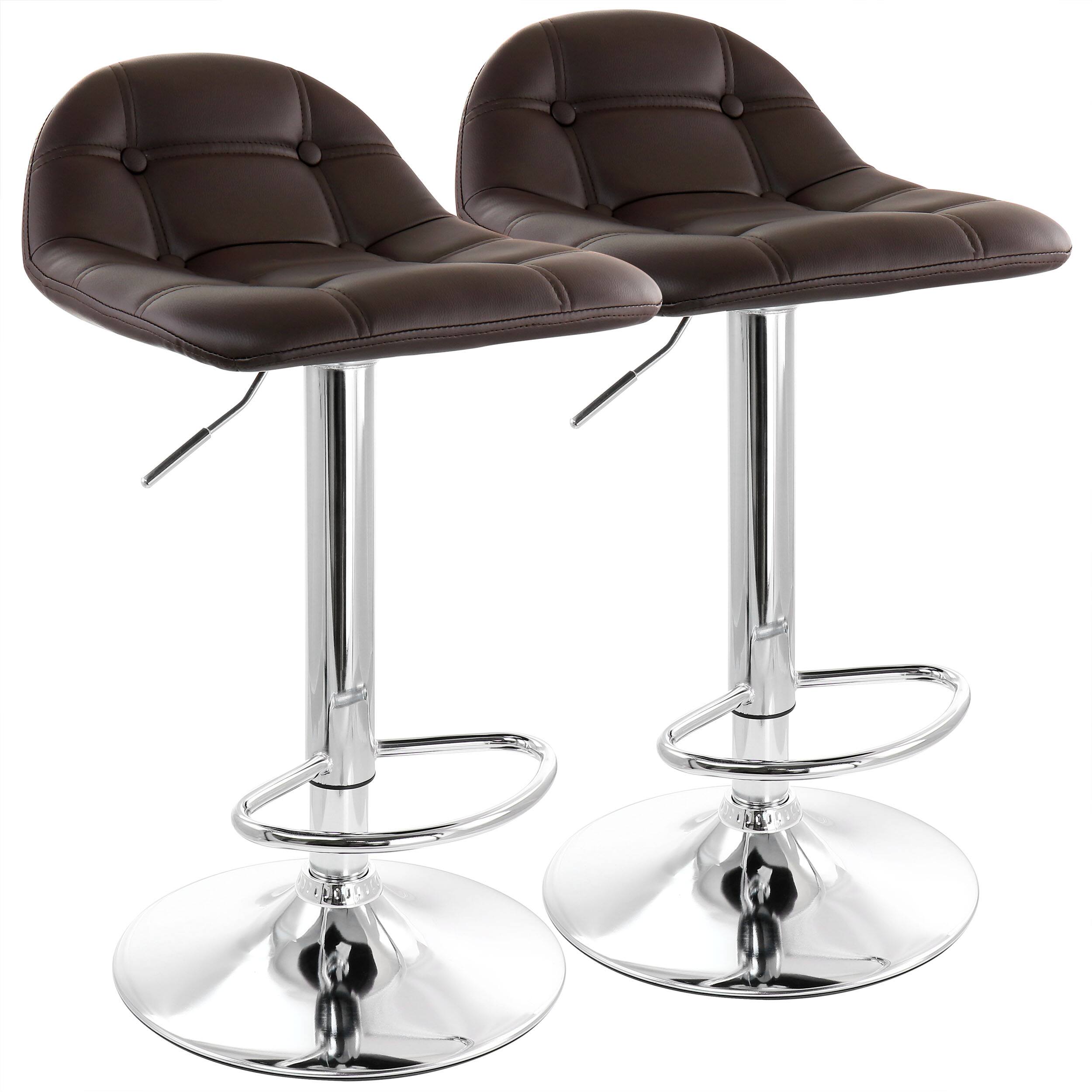 Front. Elama - Elama 2 Piece Adjustable Faux Leather Bar Stool in Dark Brown with Chrome Base - Dark Brown.