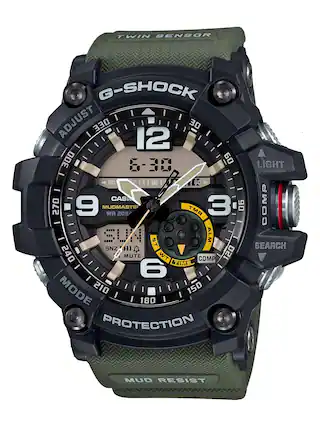 Front. Casio - Men's G-Shock Mudmaster Twin-Sensor Analog-Digital 55mm Watch - Green.