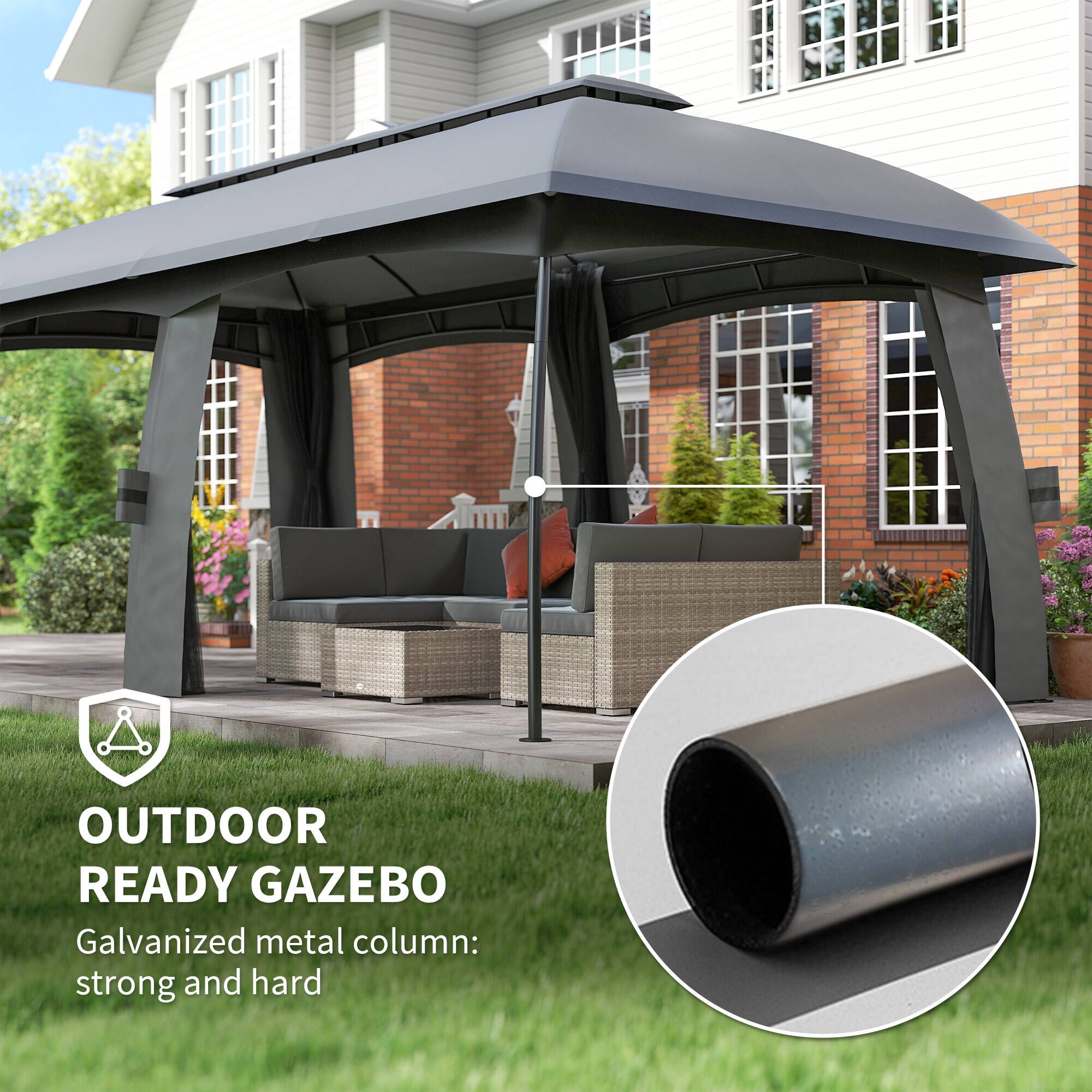 OUTDOOR READY GAZEBO
Galvanized metal column: strong and hard