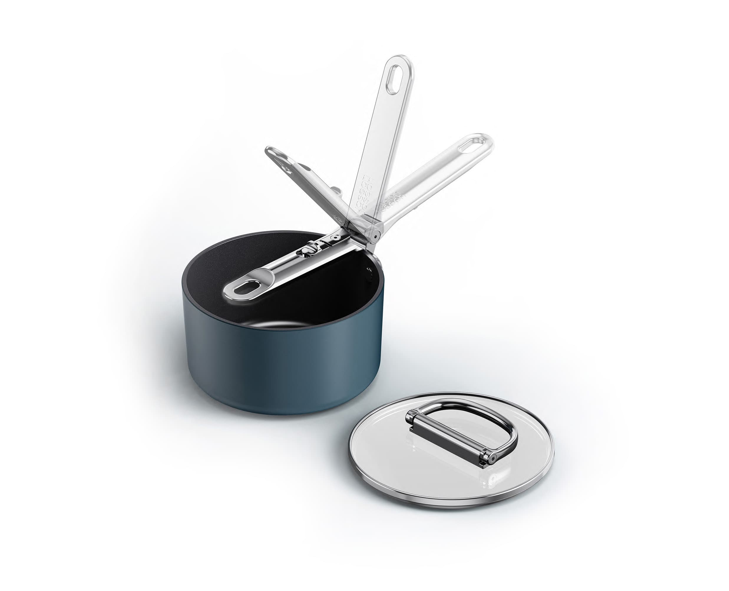 Joseph Joseph - Space Ceramic Non-stick 1.4 Qt. Saucepan with Folding Handle and Lid - Blue