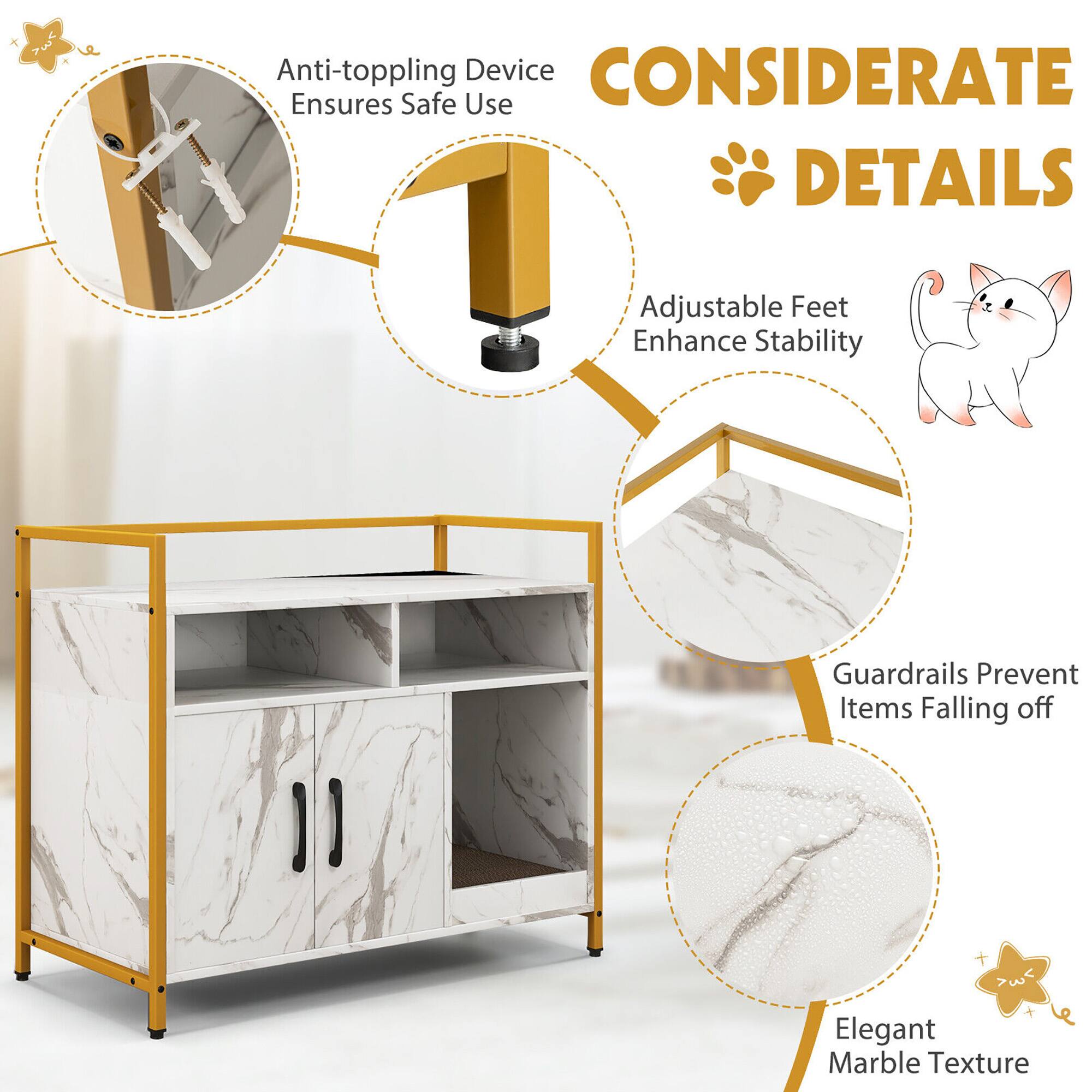 CONSIDERATE DETAILS

- Anti-toppling Device Ensures Safe Use
- Adjustable Feet Enhance Stability
- Guardrails Prevent Items Falling off
- Elegant Marble Texture