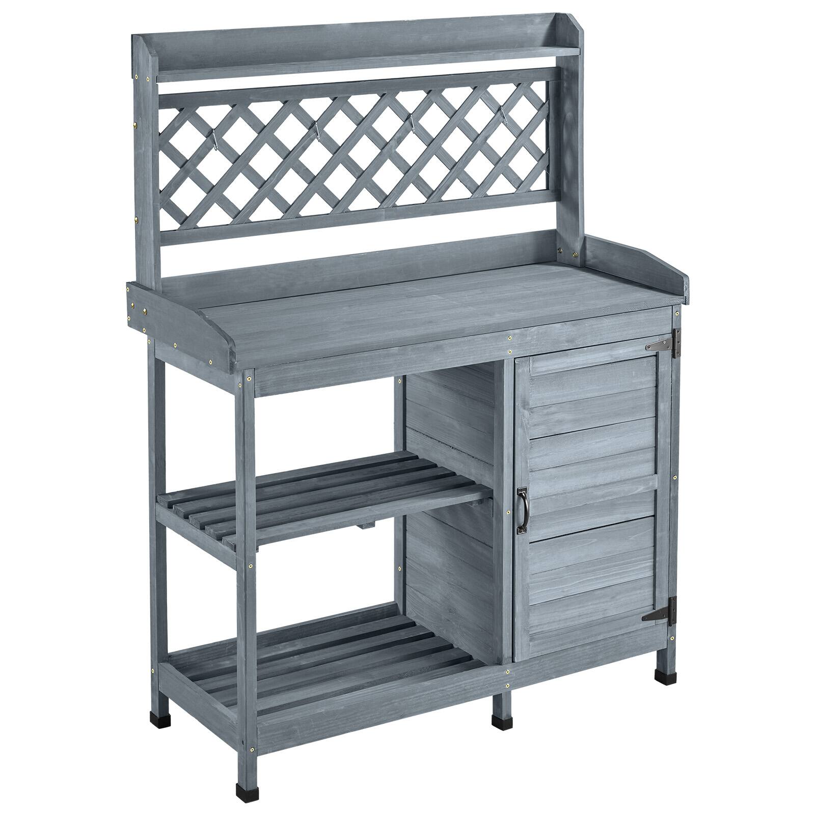 Alt View 5. VEVOR - Potting Bench Table, Outdoor Gardening Wooden Workstation with Storage Cabinet, Storage Shelves - Gray.