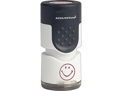 Front. Accu-Stamp - Accu-Stamp Smiley Face Round Pre-Inked Stamp, Red Ink, 5/8" (030725) - Red.