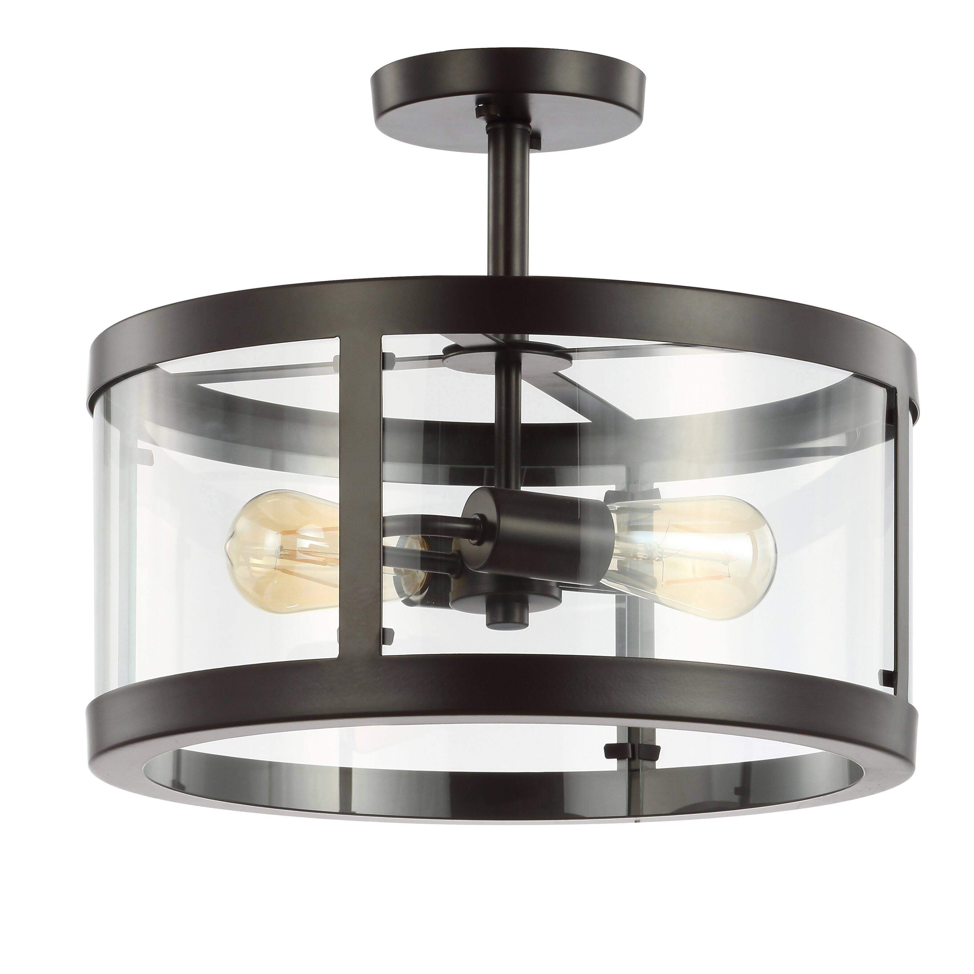 Alt View 7. Jonathan Y - Herndon 2-Light 15" Iron/Glass Modern LED Flush Mount, Black - Oil Rubbed Bronze/Clear.