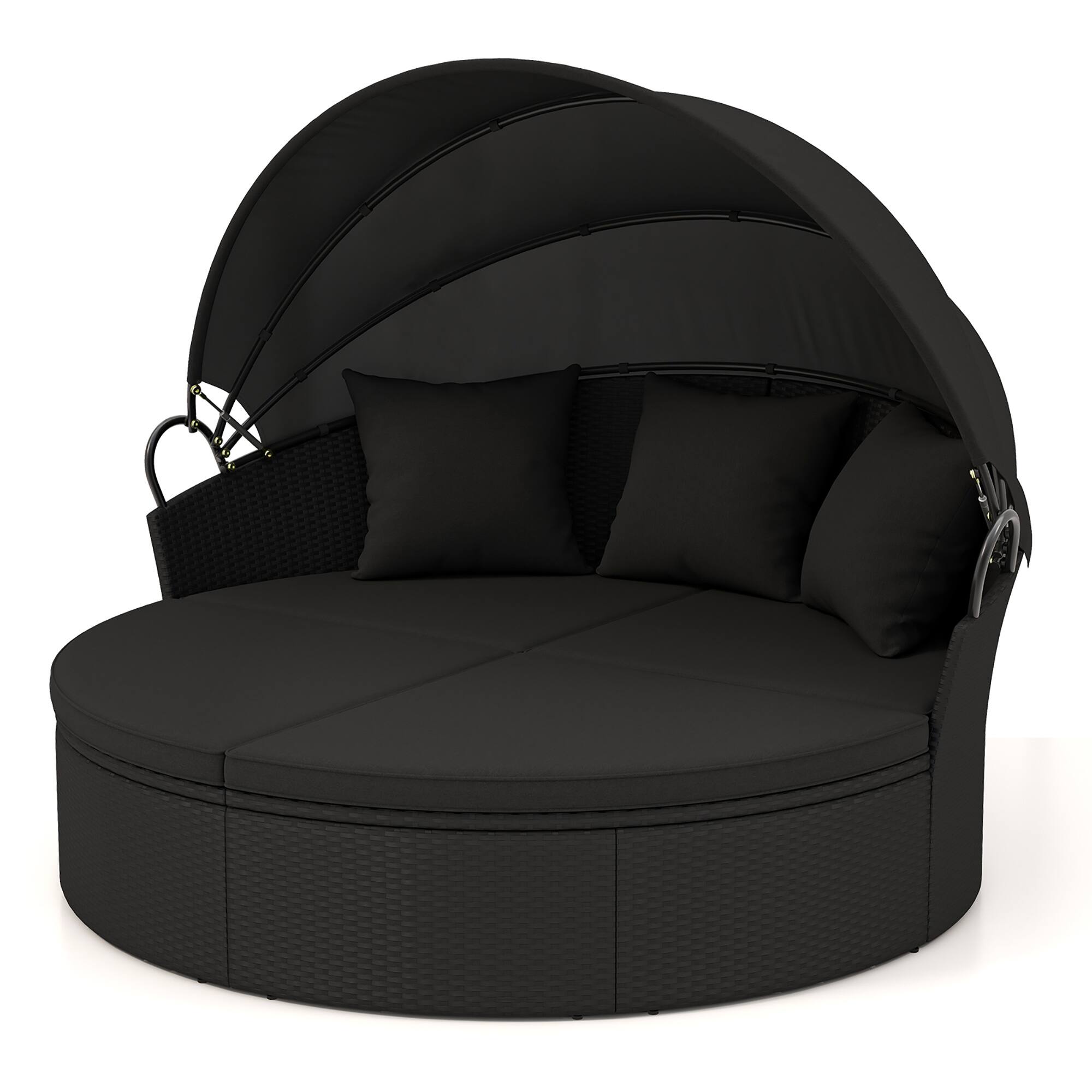 Alt View 8. Gymax - Gymax Patio Round Daybed Wicker Daybed w/ Retractable Canopy Separated Seating Sectional Sofa Black - Black.