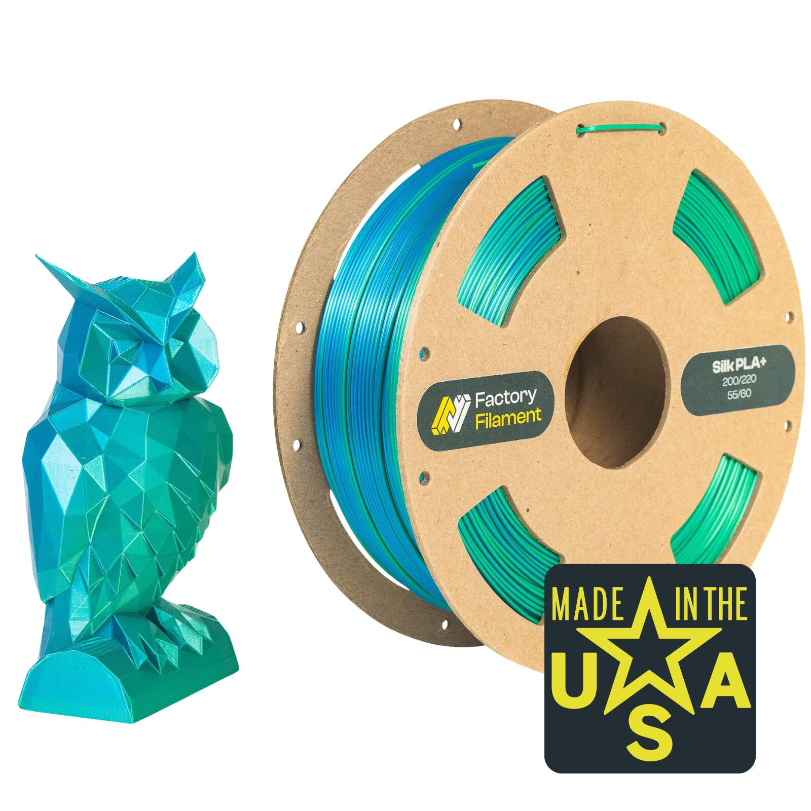 Factory Filament - 1.75mm Dual Color Silk Blue + Green PLA 3D Printer Filament, 1 KG Spool, Dimensional Accuracy +/- 0.02 mm - Blue/Green