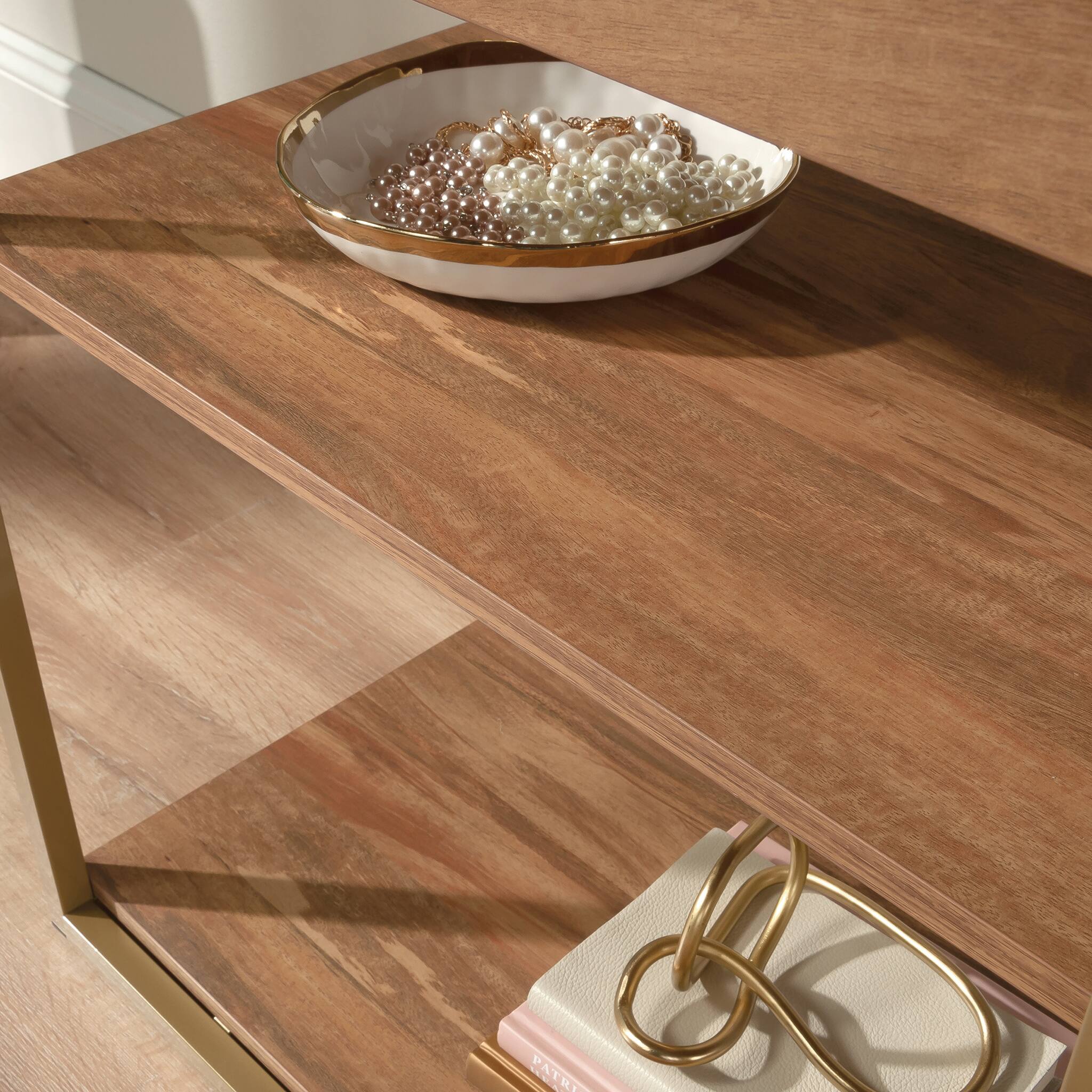 Back. Spaco - Spaco Vanity Cabinet with Chic Storage Organizer, Drawer Open Shelf and Metal Frame, for Bedroom - Brown.