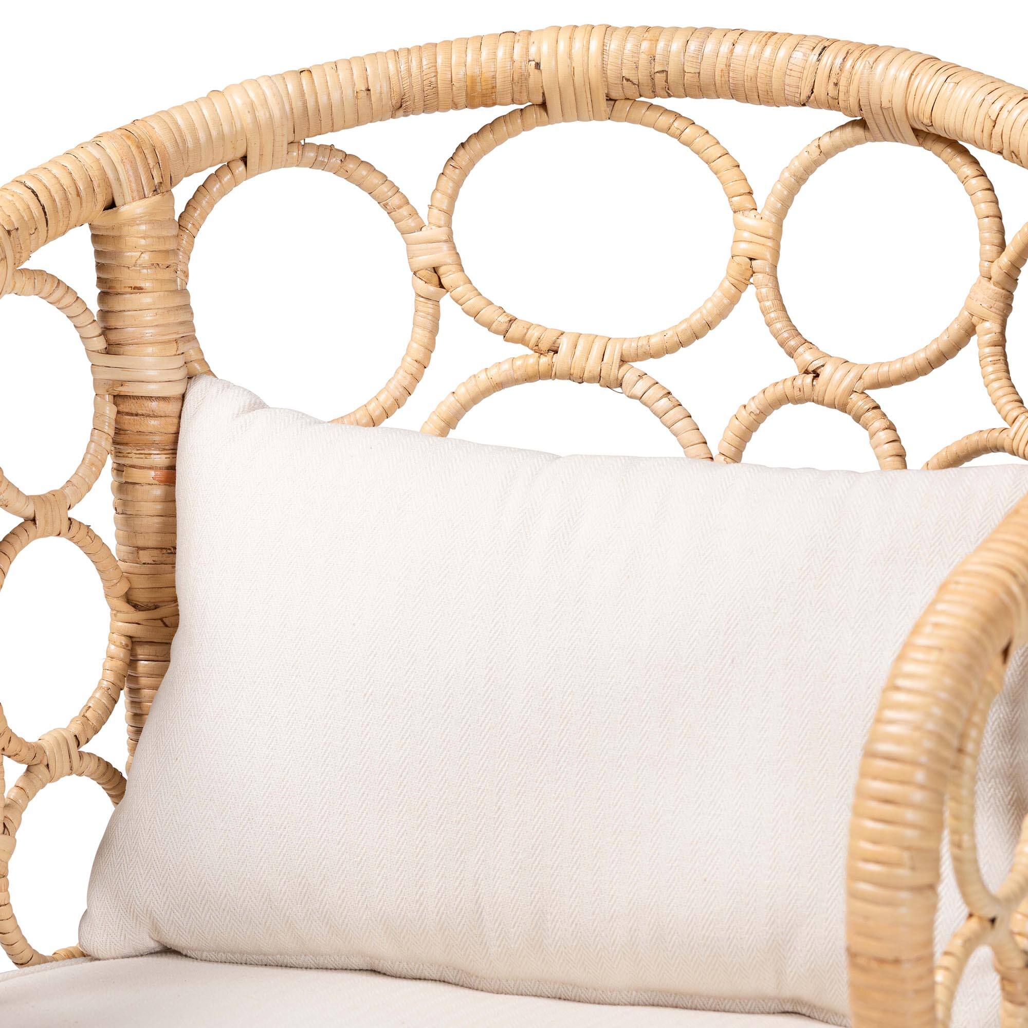 Alt View 1. bali & pari - Prisca Natural Rattan Counter Stool with Bubble Frame - Handwoven Wicker Accent Stool with Removable Cushions - Light Honey.
