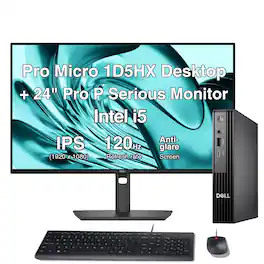 Dell - Pro Micro Mini Desktop (i5-14500T, 16GB, 256GB SSD, Intel UHD 770, Win 11 Pro)with 24" monitor 1Pack - Black