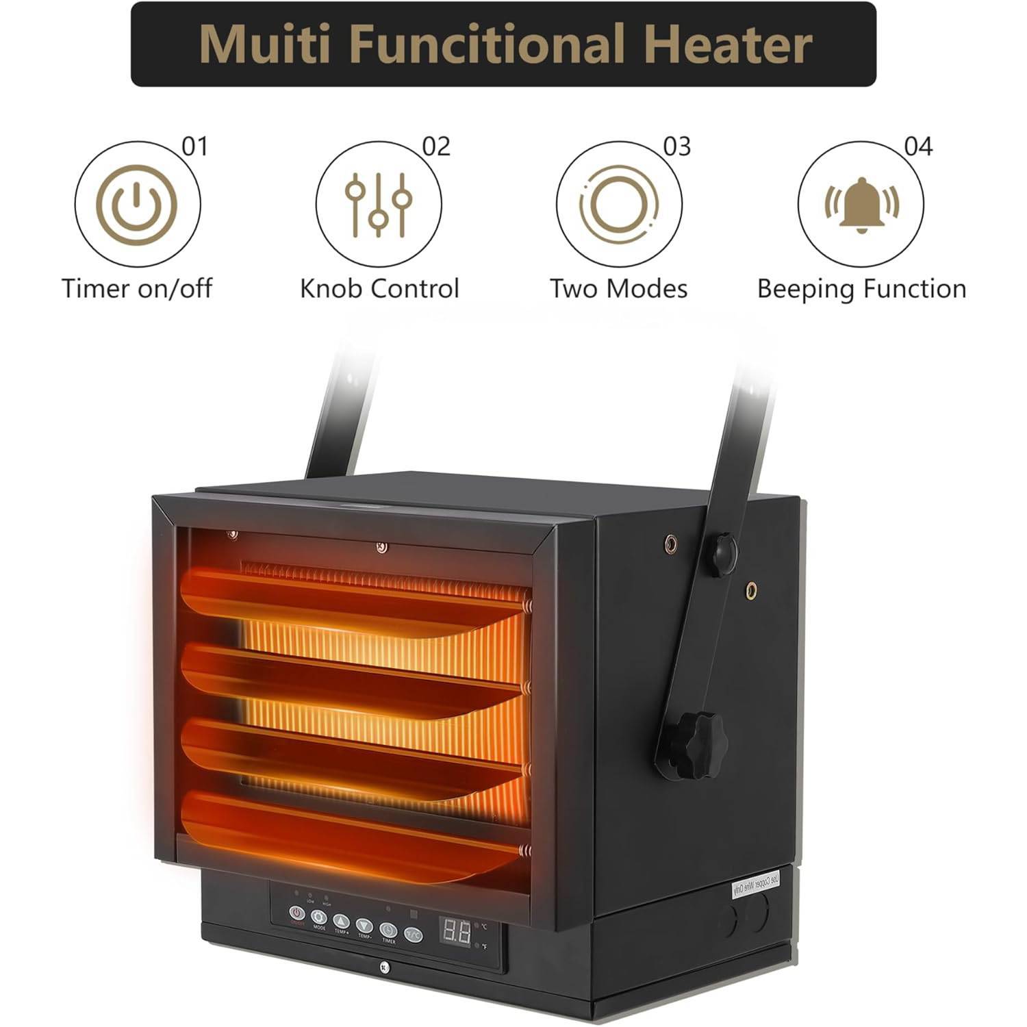 Left. Acekool - 7000w, Ceiling or Wall Mounted Electric Garage Heater for Large Rooms, Shops.