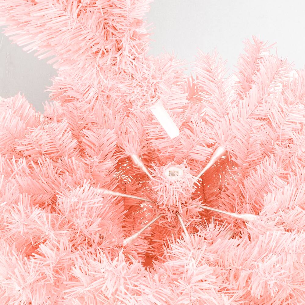 Left. VAVSEA - 6 ft Pink Unlit Artificial Christmas Tree, 1000 Tips Christmas Pine Tree with Metal Stand for Holiday Decor - Pink.