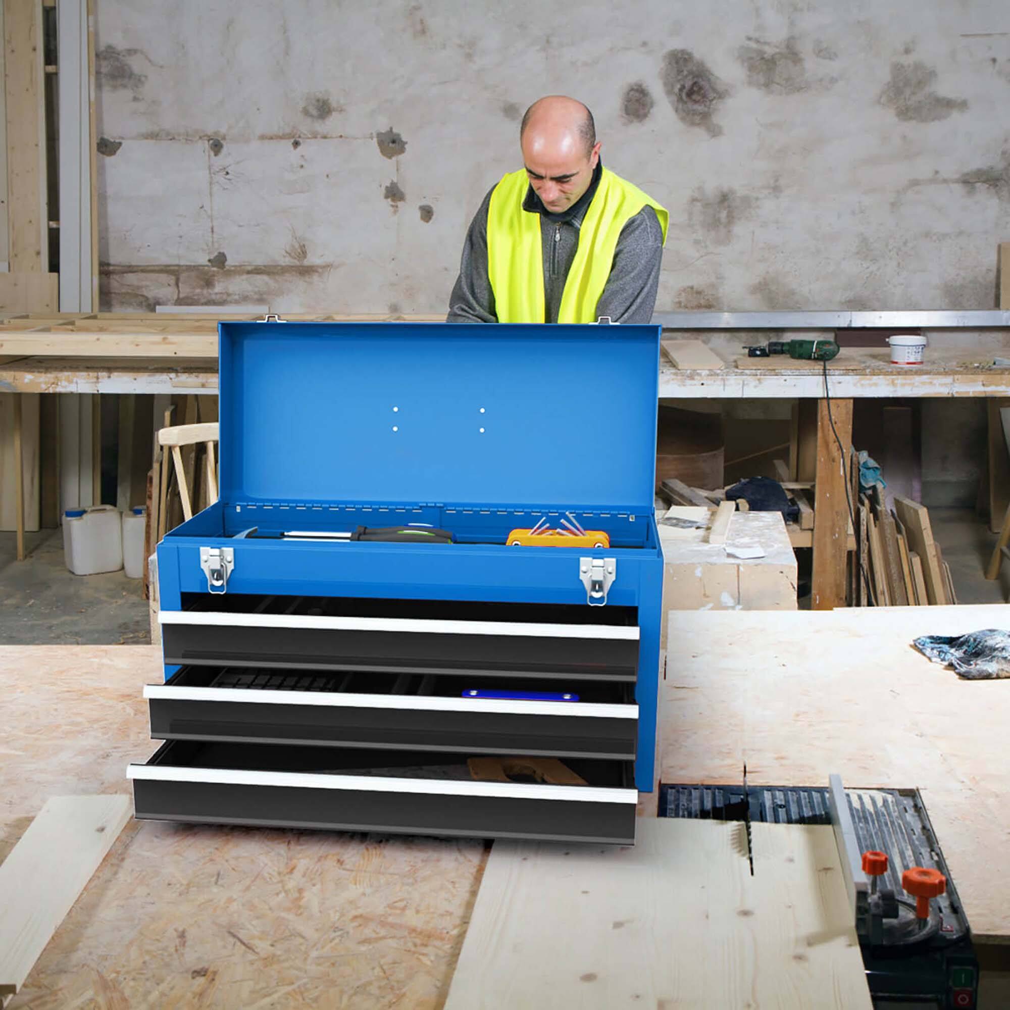 Alt View 3. Costway - Costway Portable Tool Chest Box Storage Cabinet Garage Mechanic Organizer 3 Drawers - Blue.