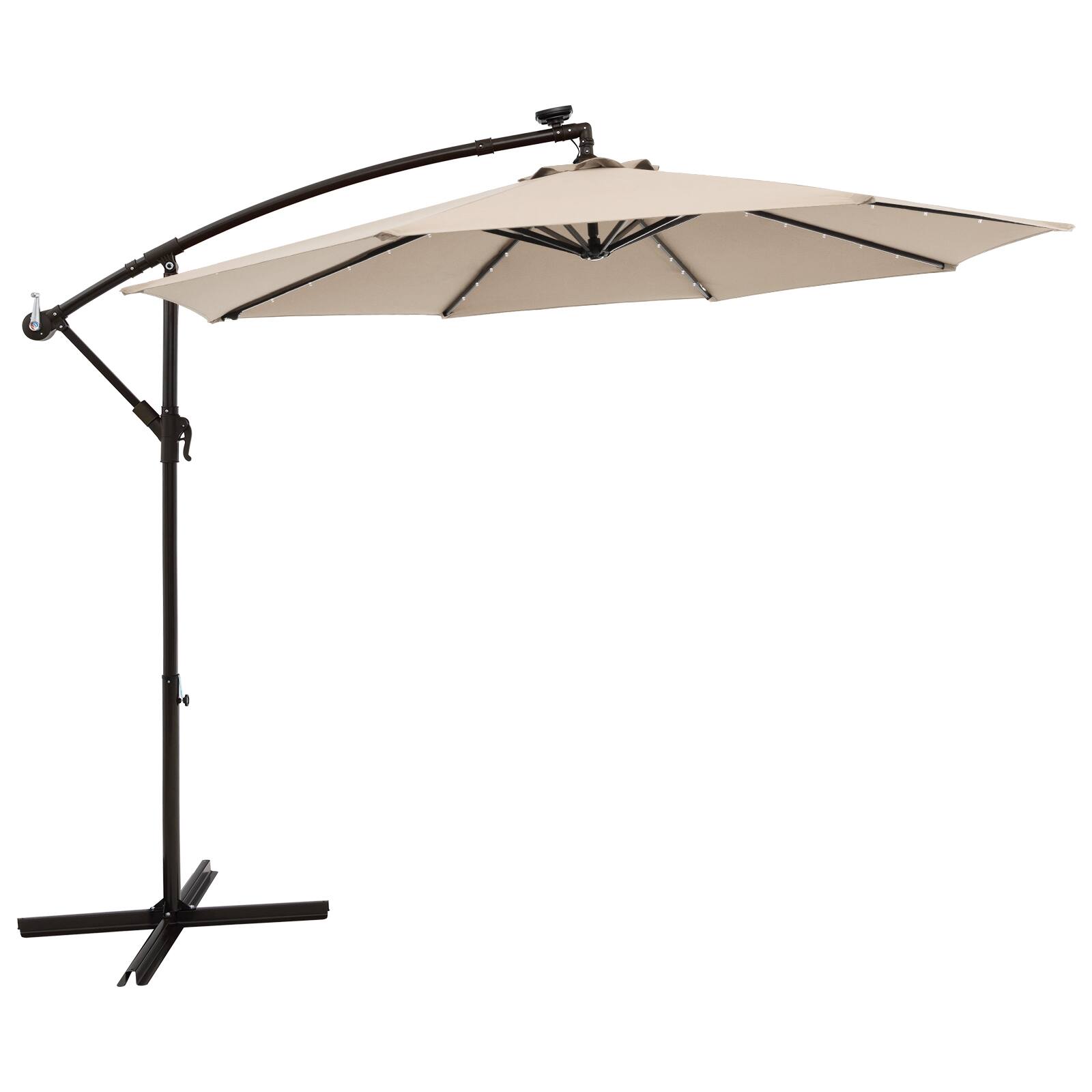 Alt View 1. Costway - 10 Ft Patio Solar LED Offset Umbrella 40 Lights Crank Cross Base - Beige.