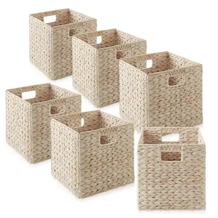 Front. Casafield - 10.5 x 10.5-in Water Hyacinth Storage Baskets - 6 Pack - Whitewash.