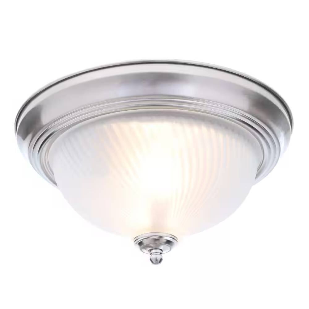 Front. Hivvago - Round 11-inch Brushed Nickel Flush Mount Ceiling Light with Frosted Glass Shade - Nickle.