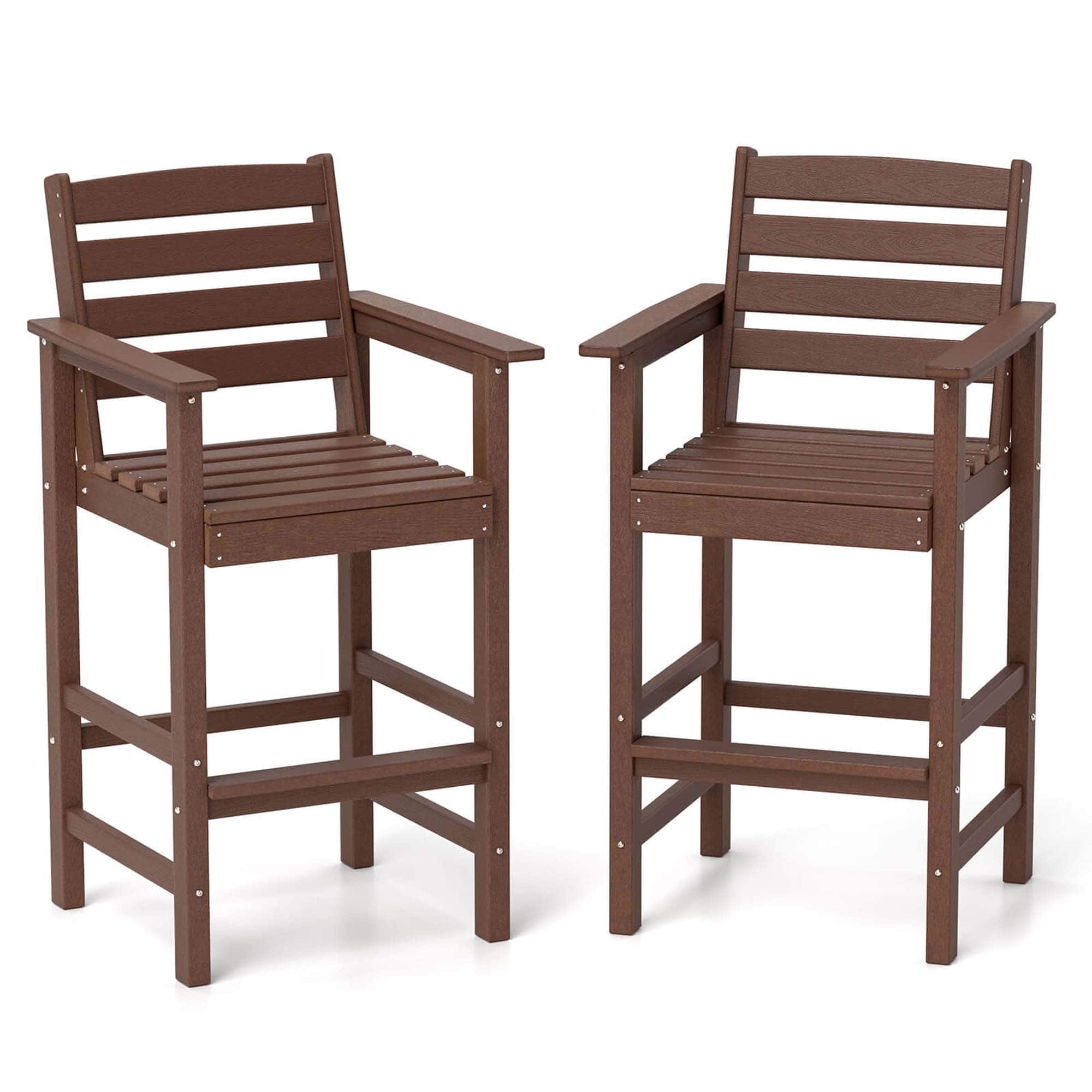 Costway - Patio Adirondack Bar Chairs Set of 2 with Wide Armrests & Footrest Backrest - Brown