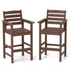 Front. Costway - Patio Adirondack Bar Chairs Set of 2 with Wide Armrests & Footrest Backrest - Brown.