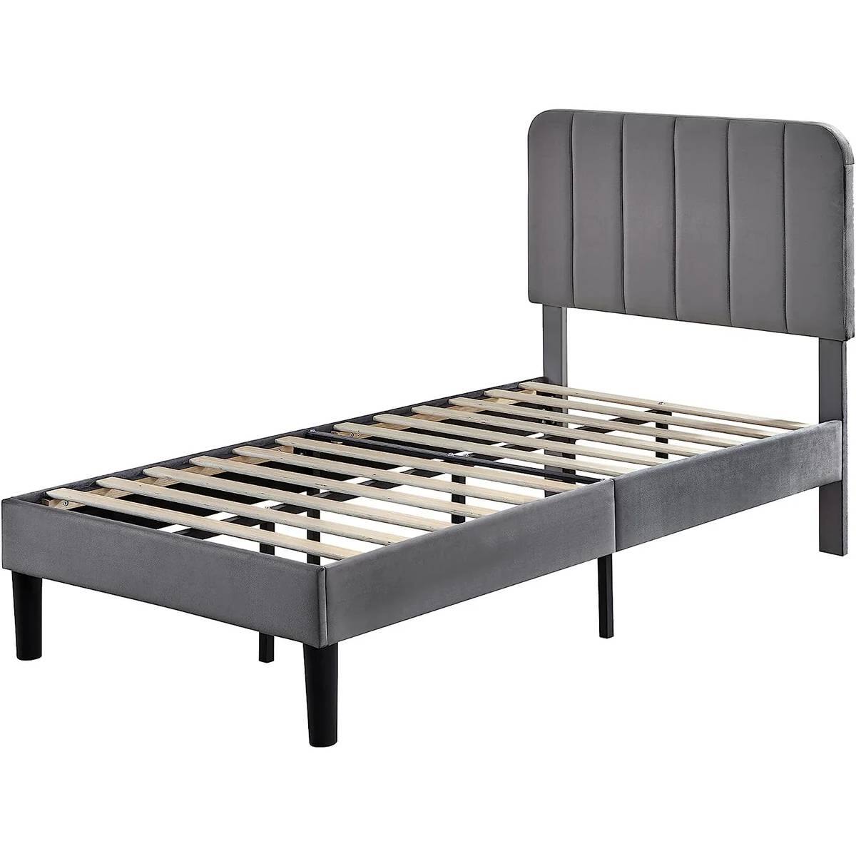 Left. Hivvago - Hivvago Twin size Upholstered Platform Bed Frame with Headboard - Dark Grey.