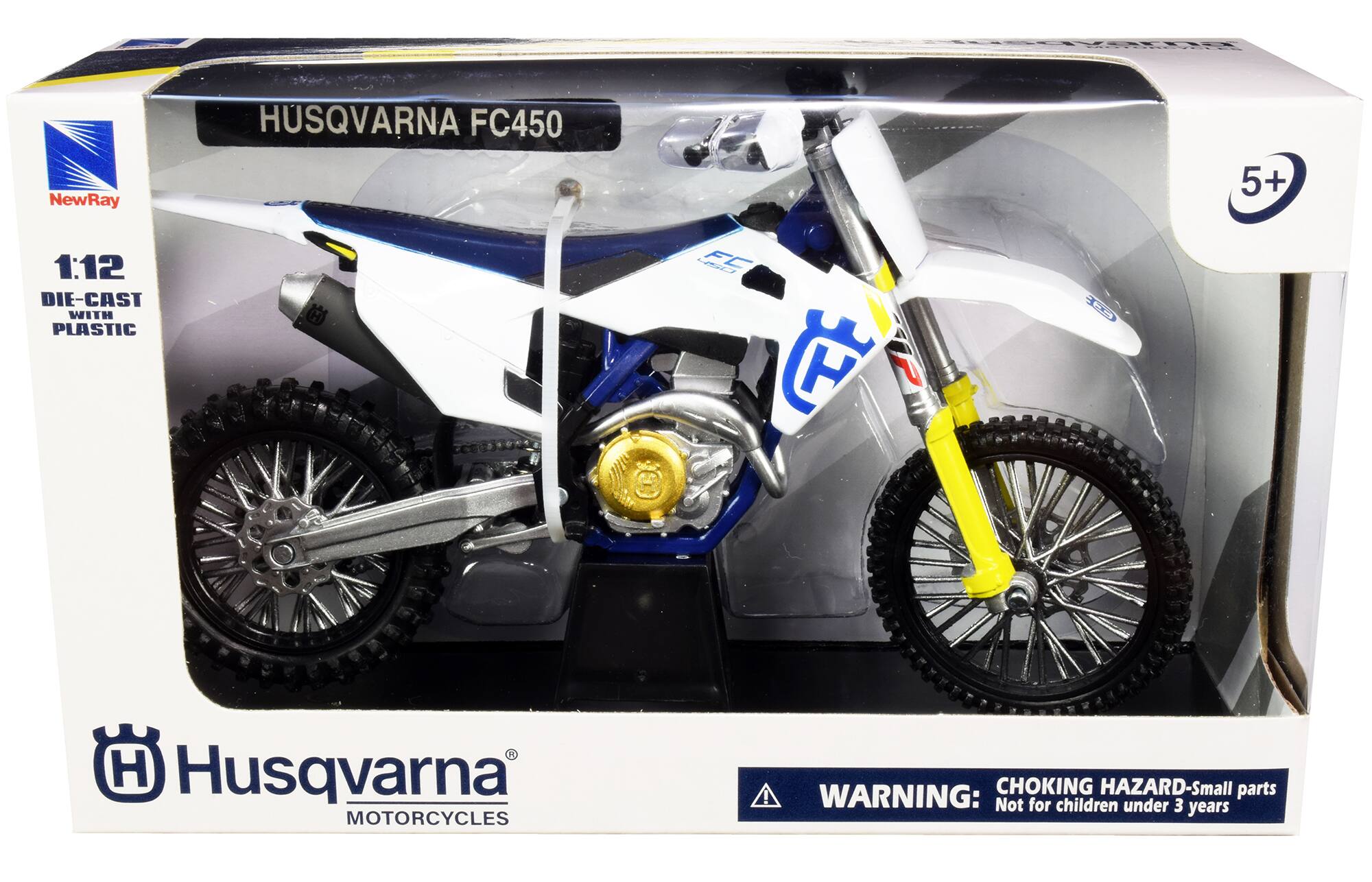 NewRay HUSQVARNA FC450 1:12 DIE-CAST WITH PLASTIC  
ES H Husqvarna MOTORCYCLES  
CHOKING HAZARD-Small parts  
WARNING: Not for children under 3 years