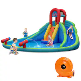 Costway - Inflatable Bounce House Water Splash Pool Dual Slide Climbing Wall - Multicolour