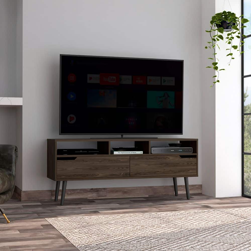 APRILSOUL - Hamburg TV Stand For TV´s up 60 Inch Four Legs Three Open Shelves - Brown