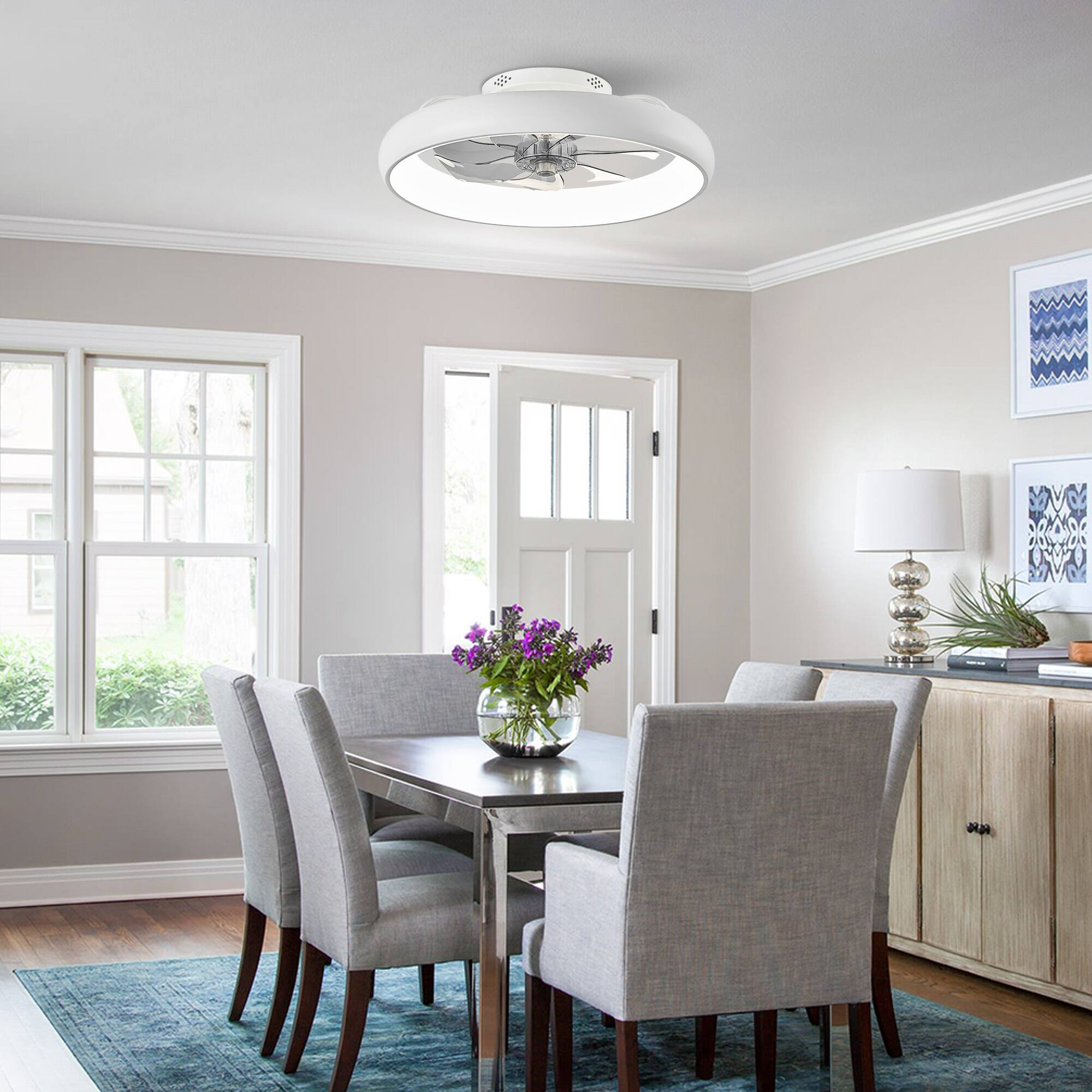 Alt View 2. Siljoy - 20 inch White Modern Flush Mount Ceiling Fan with Lights and Remote Control Included (7blades) - White.