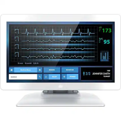 TV HR 200 60 173 V2 SpO2 94 B4 95 Y3 V4 10 mm/s 10 mm/mB 0.05-35 SEARCH Medical Menu MODES RESET MONITOR POWER 14D 2/3 JENNIFER SMITH 12:44:07