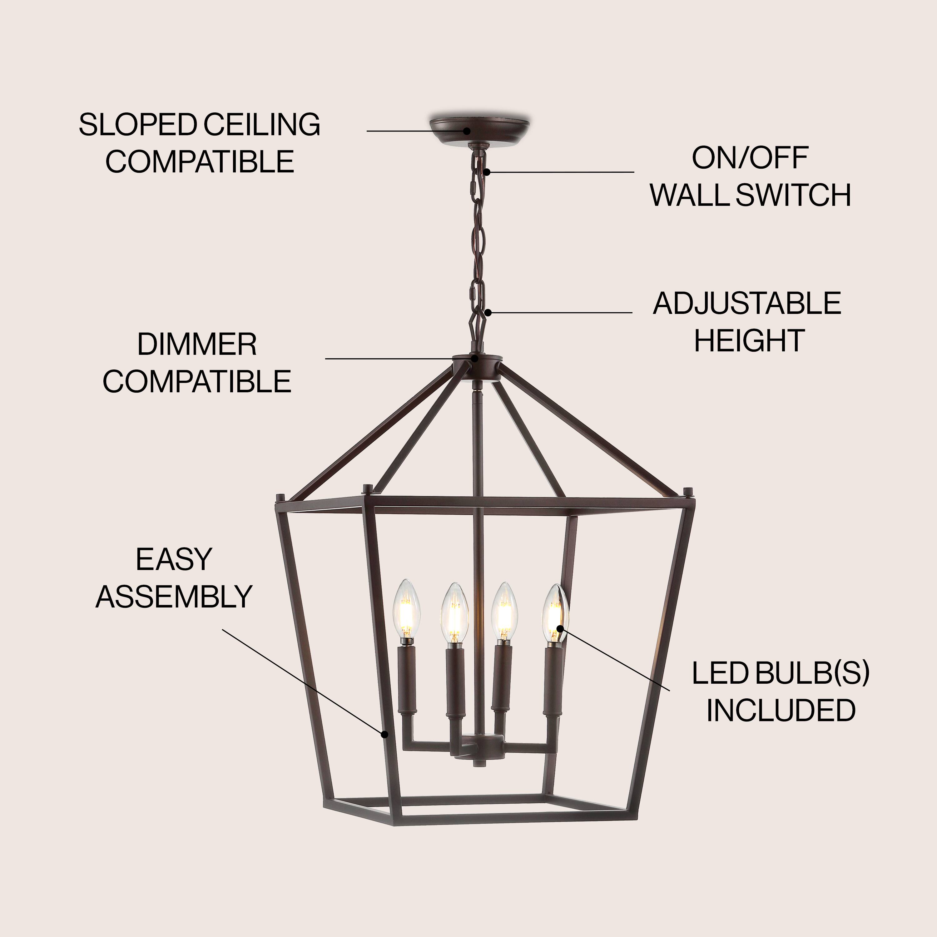 SLOPED CEILING COMPATIBLE  
ON/OFF WALL SWITCH  
DIMMER COMPATIBLE  
ADJUSTABLE HEIGHT  
EASY ASSEMBLY  
LED BULB(S) INCLUDED